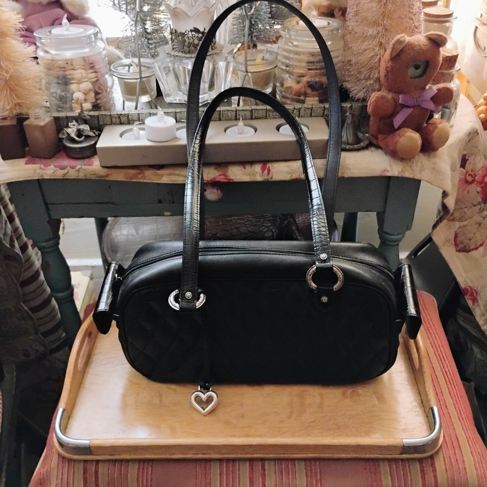 Black Quilted Heart-Accent Shoulder Bag